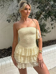 Lunivop Lace Sexy Bandeau Mini Dress Female Printed Backless Summer Ruffled Solid Slim Y2k Bandage Dress Women's Party Dress