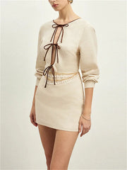 Lunivop Knit Hollow Out Lace-Up Mini Dress Women Patchwork High Waist Hollow Out Slim Backless Dress Ladies Knitwear Mini Dress