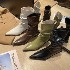 Lunivop New Fahsion Patent Leather Pleated Pointed Toe Ankle Boots Woman Nightparty High Heel Shoes Pole Dancing Zapatos De Mujer