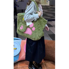Lunivop Harajuku Large Capacity Tote Bag Purse Women Sweet Cute Plush Soft Green Handbag Female Versatile Shoulder Bags Chic