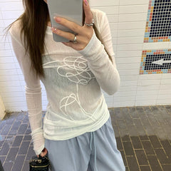 Lunivop Korean Fashion Popular O Neck Long Sleeve Casual Shirts Personality Lrregular Harajuku Print Lazy Tops Y2k Aesthetic Clothes