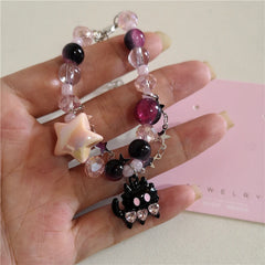 Lunivop Kpop Harajuku Cute Black Cat Y2k Star Crystal Beaded Bracelet For Girl Goth EMO Y2k 2000s Vintage 90s Aesthetic Accessories Gift
