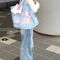 Lunivop Harajuku Large Capacity Tote Bag Purse Women Sweet Cute Plush Soft Green Handbag Female Versatile Shoulder Bags Chic