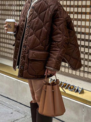Lunivop Casual Oversized O-neck Quilted Jacket Women Thickened Warm Single-Breasted Jacket Female Winter Loose Windproof Streetwear Tops
