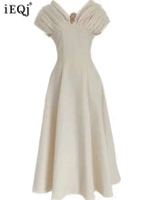 Lunivop Solid Folds Design Dresses For Women Short Sleeve High Waist V Neck Elegant Long Dress Female Autumn 2025 New