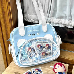 Lunivop Transparent Blue Itabag Women Hot Girl Panda Print Pocket Cute Shoulder Bags Student Harajuku Sweet Handbag Aesthetic