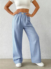 Lunivop Spring Autumn New Women's Striped Wide Leg Pants Casual Street Fashion Elastic Waist Long Trousers