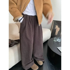 Lunivop High Waist Fashion All Match Tweed Pants Women 2025 Spring New Streetwear Contrast Color Plaid Casual Wide Leg Pants