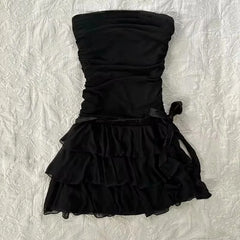 Lunivop Y2k American High Street Strapless Harajuku Moda Dresses Elegant Lace Belt Design Streetwear Dress Soft All Match Girl Clothes