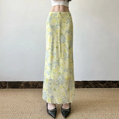 Lunivop French Summer Fresh Floral Mesh Skirt Lace-Up Slim Resort Style Long Skirt the dress black dress white dress