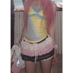 Lunivop Y2k Vintage Mini Skirt Women Japanese Style 2000s Harajuku Polka Dot Layered Short Skirt Kawaii Fashion Ruffles Skirts