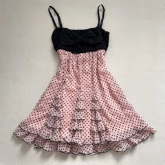 Lunivop New Sweet French Constrast Color All Match Sling Short Dress Harajuku Polka Dot Print A-line Clothes Y2k Spice Girl Punk Dress