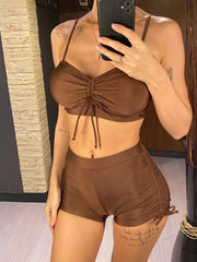 Lunivop Wrinkled Knotted Shorts High Waist Bikini Female Swimsuit Women Swimwear Two-pieces Bikini set Bather Bathing Suit Swim V6197