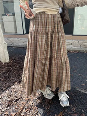 Lunivop Plaid Long Skirt Women Vintage Elegant Preppy Style Midi Skirts Harajuku Autumn Winter Casual Streetwear A-line Skirts