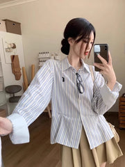 Lunivop Vintage Cute Striped Shirt Women Casual Long Sleeve Sweet Blouse Japan Spring Retro Kawaii Embroidery Female Design Tops