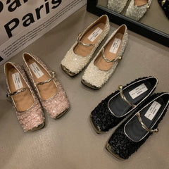 Lunivop Summer New Brand Women Flats Fashion Square Toe Shiny Mary Jane Shoes Soft Casual Ballet Shoes Shallow Slingback Shoes