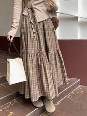 Lunivop Plaid Long Skirt Women Vintage Elegant Preppy Style Midi Skirts Harajuku Autumn Winter Casual Streetwear A-line Skirts
