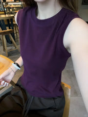 Lunivop French Elegant All Match O Neck Sleeveless Thin Tank Tops Y2k Simple Solid Summer High Street Casual Camisole Harajuku Punk Top