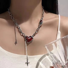 Lunivop New Red Heart Patchwork Star Tassel Necklaces Women Premium Sense Sweet Cool Y2K Luxury Hundred Necklace Party Jewelry Gifts