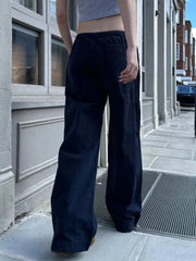 Lunivop Fashion Navy Drawstring Loose Pants Women Autumn Sexy Low Waist Pockets Straight Long Pant Baggy Streetwear Vintage Trousers Y2K