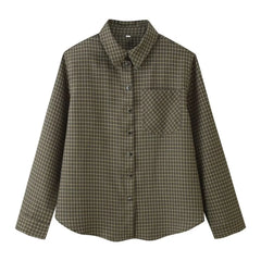 Lunivop New Autumn Plaid Print Lapel Collar Long Sleeve Shirt for Women With Pad Shoulder Single-breasted Busttons Loose Blouse Tops