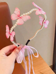 Lunivop 1pc Fashionable & Cute Butterfly Faux Pearl Headband For Girl