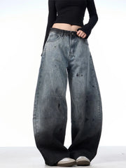 Lunivop American Retro Washed Gradient Y2K Baggy Pants Women High Waist Bending Knife Pants Loose Wide Leg Floor-Length Pants Streetwear