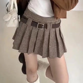 Lunivop Women Houndstooth Pleated Mini Skirt with Belt Woolen Plaid Skirt Teen-girl Fall Winter Y2K Outfit