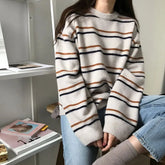 Lunivop Women Pullovers Crew-Neck Knitted Jumper New Student Striped Sweater Aesthetic Outfit