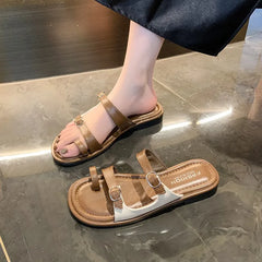 Lunivop Summer Clip Toe Women Slippers Fashion Elegant Buckle Narrow Band Flat Sole Slides Ladies Elegant Party Beach Sandalias