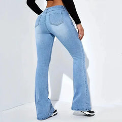 Lunivop Women's Denim Flare Pants Vintage Americana Streetwear Slim Y2K Punk Jeans Women Classic High Waist Wide Leg Trousers