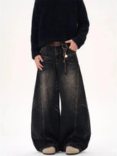 Lunivop Vintage Washed Black Women's Jeans Wide Leg American Style High Waist Baggy Denim Pants Casual Straight Trousers New