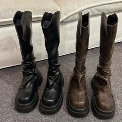 Lunivop Vintage Women Knee High Boots New 2025 Fashion Slip on Knight Long Booties Ladies Casaul Platform Heels Botas De Mujer