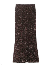 Lunivop Luxury Fashion Sequin Long Skirt For Women Patchwork High Waist Shiny Commute Party Looks Gown Female Summer Maxi Skirt