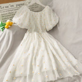 Lunivop Sweet Fresh Folds Lolita Summer Patchwork Slash Neck Printing Gauze Fashion Slim Elegant Comfortable Puff Sleeve Dresses the dress black dress white dress
