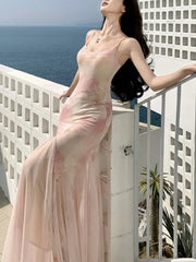 Lunivop Elegant Print Long Dresses For Women's Sexy Spaghetti Strap Bodycon Birthday Party Mermaid Dress Summer Slim Waist Vestidos Robe