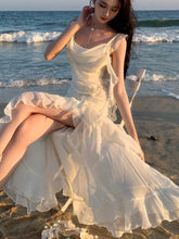 Lunivop Women Elegant Backless Sexy Slip Dresses Summer New Fashion Asymmetrical Ruffles Holiday Beach Party Club Split Long Dress