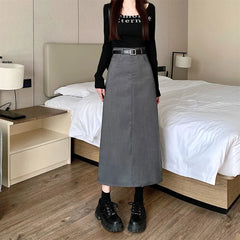 Lunivop High-waisted Slimming Skirt Greysuit Women's Lightweight Casual A- line Medium-length Dress