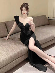 Lunivop Sexy Bodycon Robe Ruffles Sleeveless Long Dresses Women Wedding Evening Party Prom Vestidos High Split Slim Waist Summer New