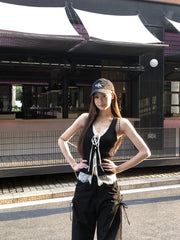 Lunivop Summer New Sleeveless Tank Top Lace Patchwork Fake Two Piece T-shirts Fashion Sweet All-match Black Vest for Women