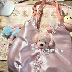 Lunivop Sweet Cool Pink Handbag Women Retro Hot Girls Satin Chic Soft Y2k Bags Ladies Vintage Dog Cute Underarm Bag Aesthetic