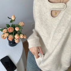 Lunivop 2025 Buckle V-neck Pullover Shoulder Bottom Sweater Women's Winter New Thick Inner Knitwear Loose Lazy Style Top