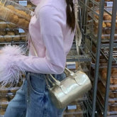 Lunivop Hot Girls Gold Messenger Bag Purse Women High Street Handle Cylinder Crossbody Bags Female Retro Y2k Hand Bag Aesthetic