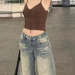 Lunivop Vintage Y2K Loose Wide Leg Jeans Women Casual High Waist Washed Straight Leg Denim Pants Spring Summer Slimming Baggy Trousers