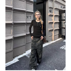 Lunivop Autumn Camouflage Cargo Pants Women Y2K Streetwear High Rise Jeans Retro Wide Leg Trousers Denim Straight Trousers Harajuku