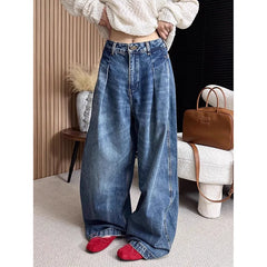 Lunivop Women's Retro Wide Leg Baggy Casual Denim Trouser Harajuku Washed High Waist Loose Jeans Autumn Blue 2000s Pants