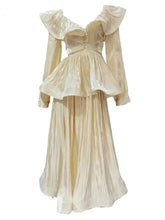 Lunivop Solid Ruffles Women's 2 Piece Sets V Neck Long Sleeve Shirt High Waist Skirts Loose Elegant Set Autumn 2025 New