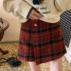 Lunivop Preppy Style Plaid Skirt Women Sweet Vintage Red Short Skirt Korean Style Elegant Autumn Winter Fashion A-line Skirts