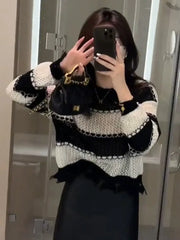 Lunivop Ripped Knit Sweater for Women Pullovers Sheer Hollow Out Cozy Distressed Sweater Jumper Teen-girl Y2K Grunge Outfit