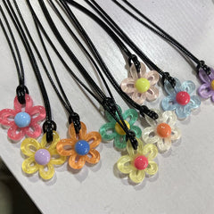 Lunivop Colorful Acrylic Flower Pendant Necklace Fashion Handmade Wax Line Chain Charm Statement Y2K Style Women's Jewelry Gift